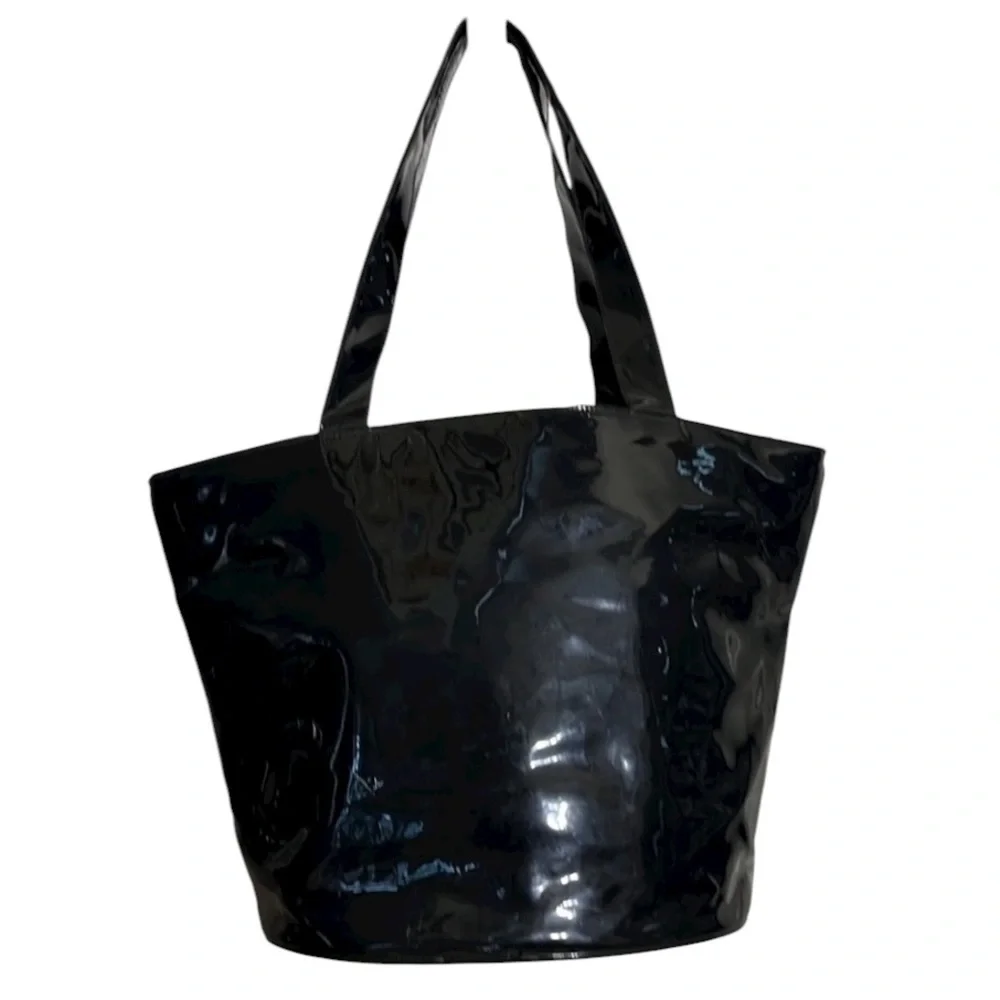 Elizabeth Arden large black patent leather tote bag 2 handles
